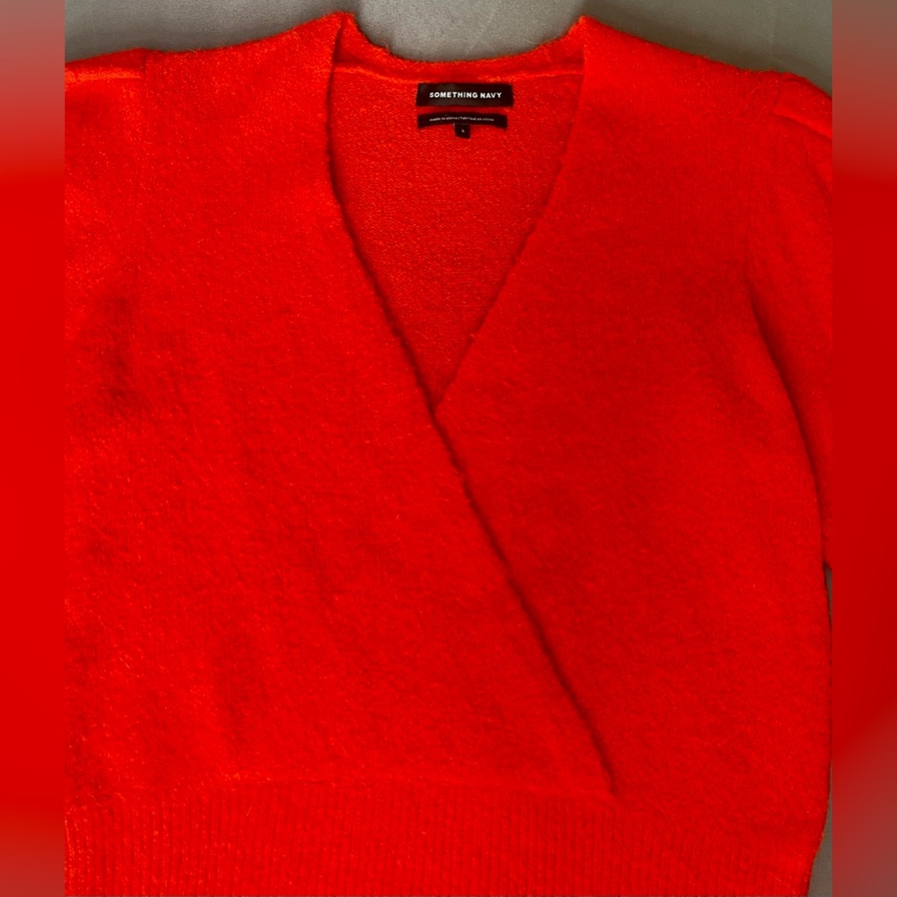 Something Navy red v-neck sweater. Size small.